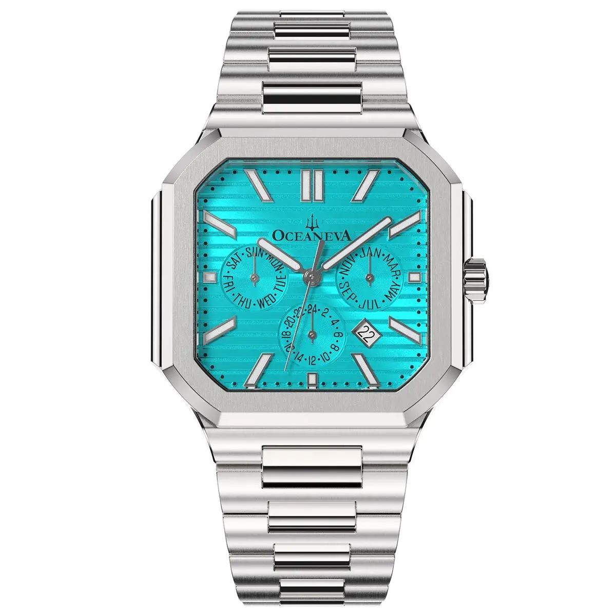 Oceaneva Tenuis Thin Japan Automatic Miyota 26 Jewel Calendar Watch - Teal Dial