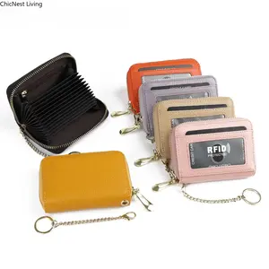 Genuine Leather Mini Compact Purse, RFID Credit Card Holder, Businese Card Case, RFID Blocking Chain Wallet for Women, Credit Card Organizer, Rfid Card Slots