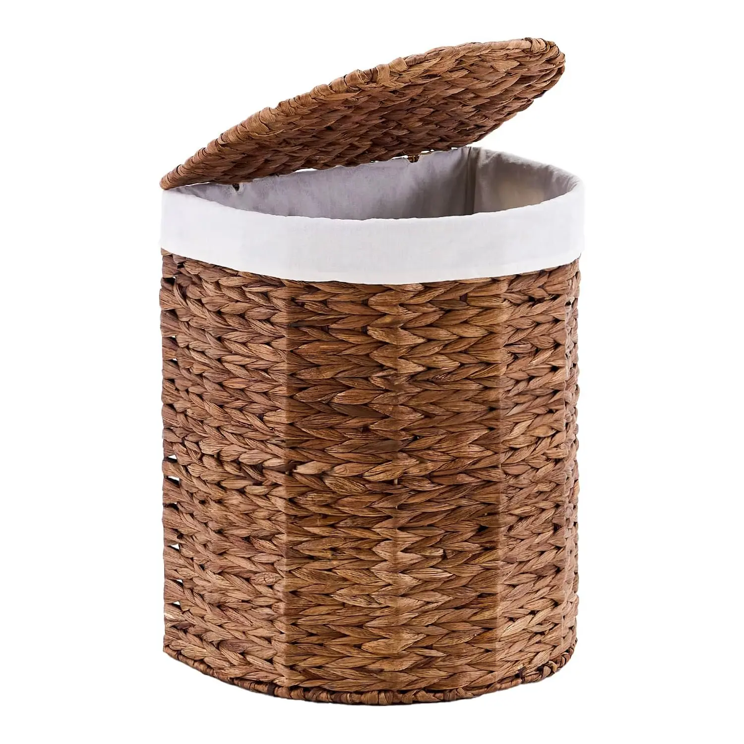 Freestanding Handmade Craft Corner Laundry Hamper with Lid, Natural Water Hyacinth Woven Laundry Bin with Removable Liner and Handle, Handwoven Dirty Clothes Basket for Bathroom Bedroom, With Handle Laundry Baskets