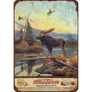 Aluminum Vintage Art Deco Sign Western Ammunition Moose Farmhouse Wall Decor Metal Painting for Home Bar Man Cave Living Room