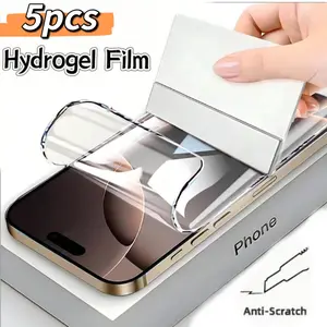5pcs HD Hydrogel Film For iPhone 17/16/15/14/13/12/11/Plus/X/XS/XR/XS Max/17 Pro Max/17 Air/16 Pro Max/15 Pro Max/16 Pro/Mini, Soft Screen Protector Film, Dynamic Island Compatible, Anti-Scratch, Anti-Fingerprint, Full Coverage, [Not Glass]