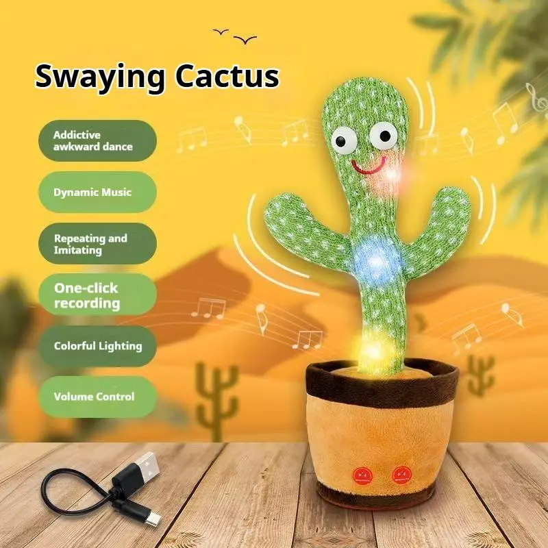Musical Light Up Dancing Cactus Plush Toy - Singing, Repeating, Talking, 120 Songs, Swaying Dance, 1-Click Recording, Colorful Lighting, Volume Control - Interactive Fun for Kids Babies