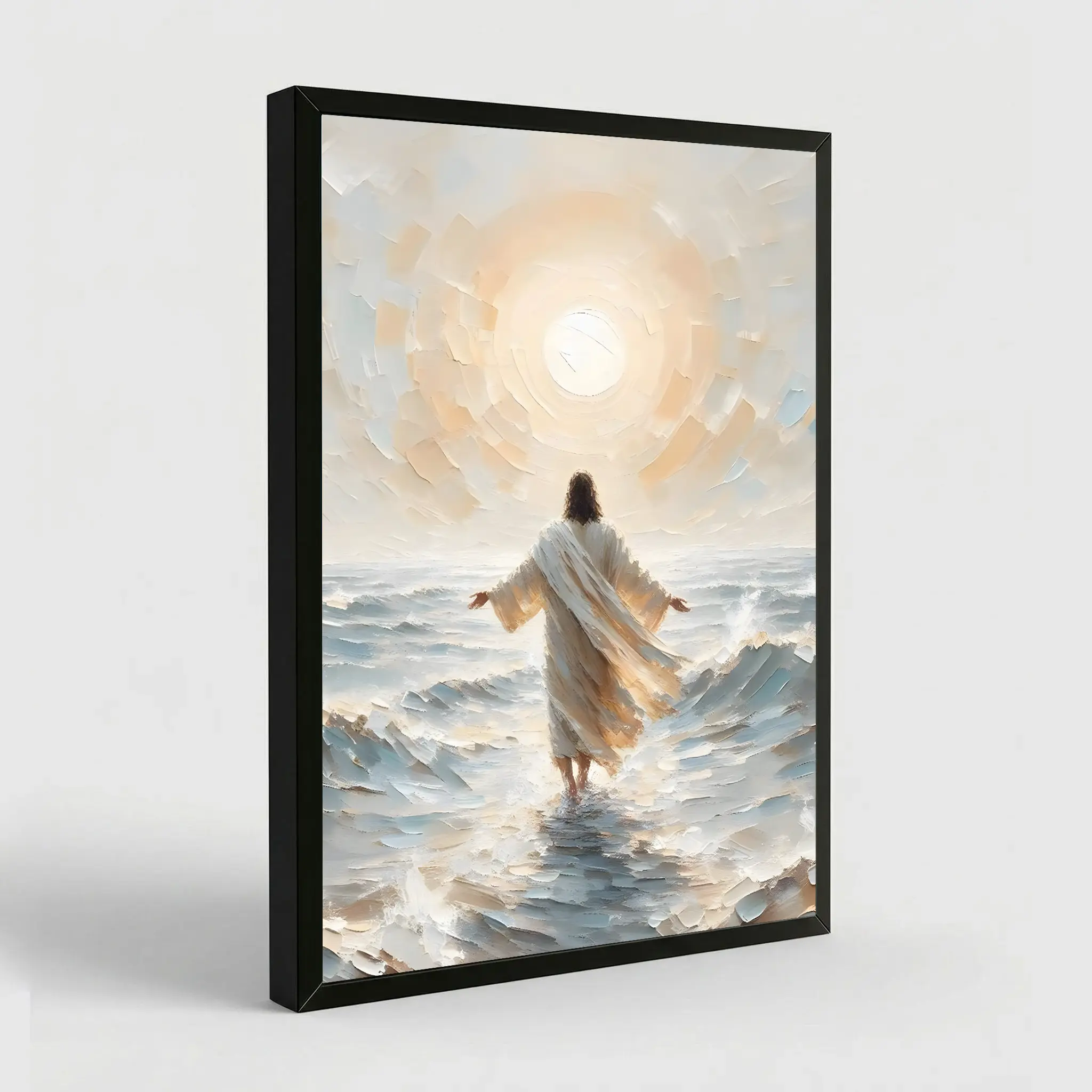 NBHYK Jesus-Wall Art New Day Jesus Christ Walking On Water Canvas Print For Church Room Decor Ocean Inspired Design Artistic Ornaments Modern Home Decoration