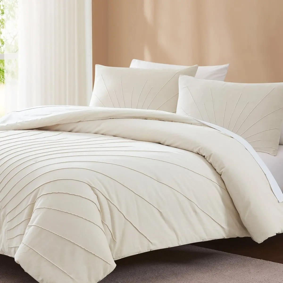 Lush Decor x Chuks Collins Solar Drift Velvet 3-Piece Bedding Set - Comforter Set with Pintuck Pleats, Cotton Backing for Cozy Warmth, Bedding Sets
