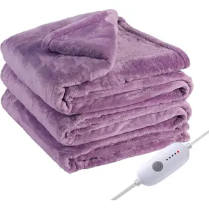 Electric Heated Blanket Full Size 72"x84", Fast Heating, Soft Plush Microplush for Bed & Couch, 10 Hours Auto Off 5 Heating Levels, Machine Washable, Gifts for Women & Family-Light Purple
