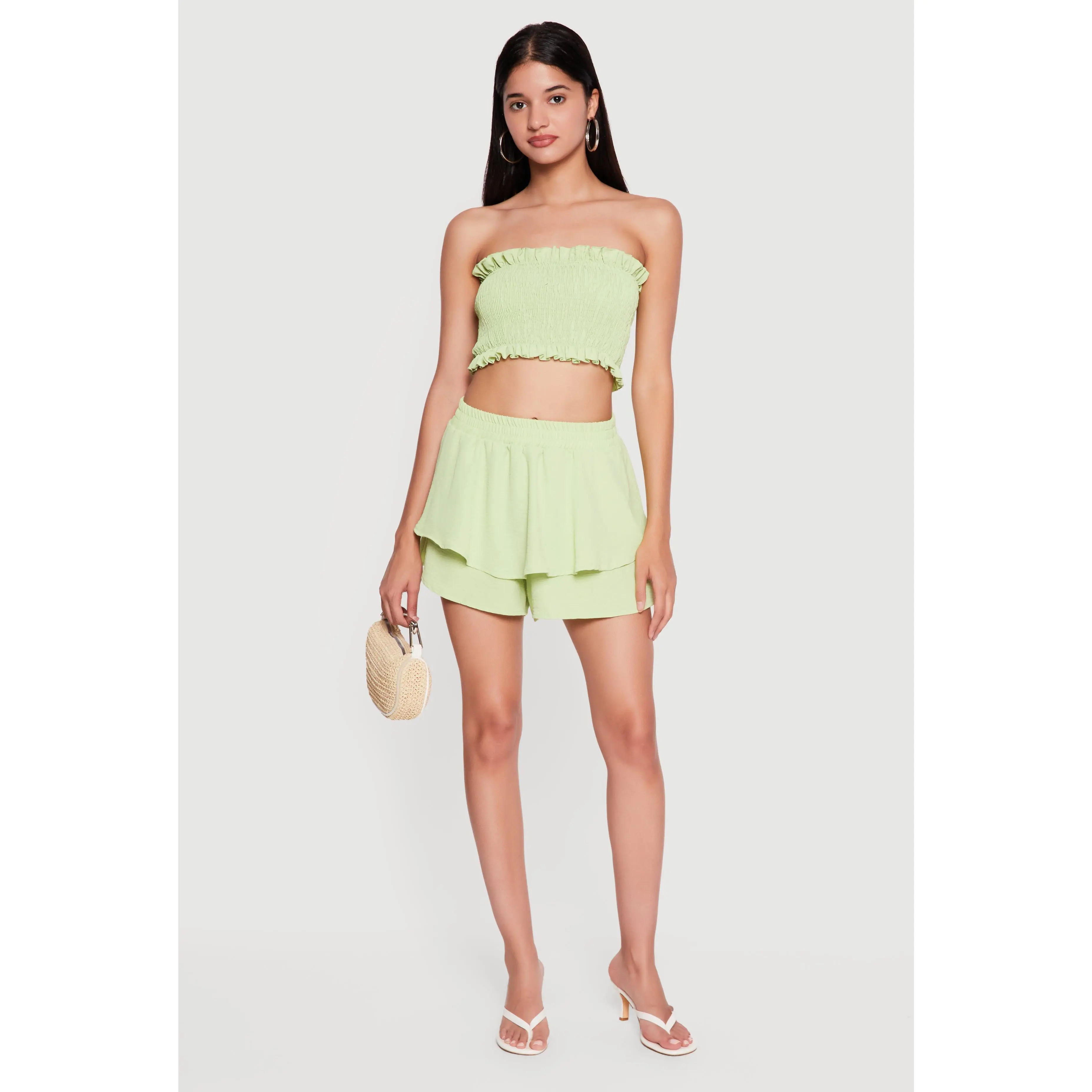 Crepe Knit Ruffle Tiered Shorts