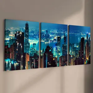 City Landscape Pattern Canvas Painting without Frame, 3 Counts/set Wooden Framed Canvas Wall Art, Wall Decor for Home Living Room Bedroom Office
