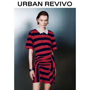 URBAN REVIVO Women's Striped Cotton Blend Straight Dress - Shortsleeve, Irregular Hem, Elegant, Fashionable, Trendy, 2025 Versatile Casual 1-Piece Everyday Womenswear OOTD summerwins,summerwins