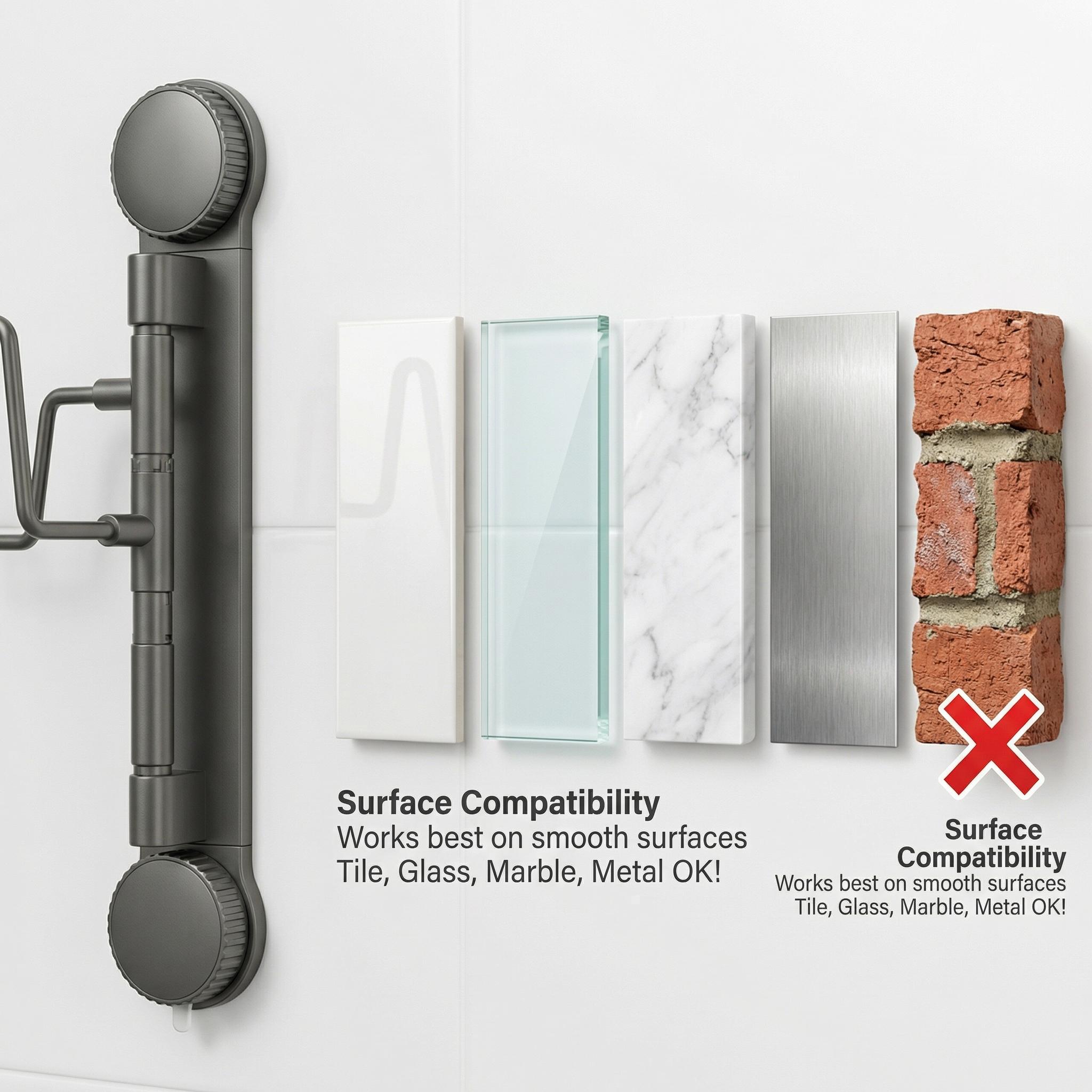 No-Drill Space Aluminum Slipper Rack, Wall Mounted Rotatable Shoe Organizer, Renter-Friendly Bathroom Storage, Heavy Duty Suction Cup Holder for Slippers, Towels, Kitchen Utensils