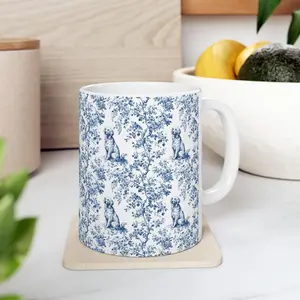 [SALE HOT - FREE SHIP IN USA] Golden Retriever French Toile de Jouy Mug - Elegant Blue Toile Coffee Cup for Golden Mom, Golden Retriever Lover Gifts, Dog Lover Coffee Mug