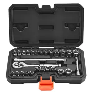 VEVOR Socket Set,  27 Pieces, 1/4 inch Drive Socket and Ratchet Set, SAE and Metric, Mechanic Tool Kit with Ratchet Wrench, Extension Bar and Storage Case, CR-V Alloy Steel, for Automotive Repair
