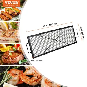 VEVOR X-Marks Fire Pit Grill Grate, Rectangle Cooking Grate, Heavy Duty Steel Campfire BBQ Grill Grid with Handle Support X Wire, Portable Camping Cookware for Outside Party Gathering, 44 Inch Black