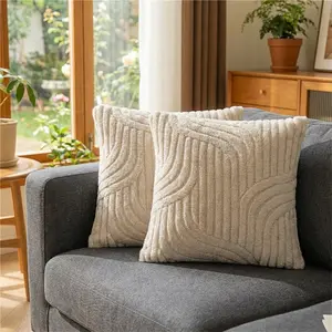 2pcs Boho Abstract Polyester Throw Pillow Case, Soft Plush Line Square Cushion Case, Decorative Pillow Cover For Farmhouse Living Room Bedroom Couch Sofa, Home & Party Decor, No Insert Required, Multiple Sizes Available 18x18, 20x20