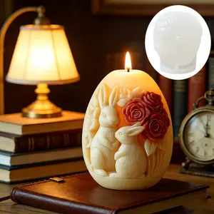 Easter Bunny Proposal Scented Candle Silicone Mold, DIY Cute Couple Rabbit Candle Molds, Resin Gypsum Clay Concrete Craft Mold, Handmade Crafts
