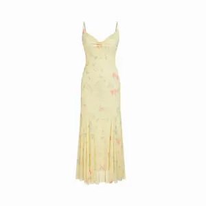 Cider Mesh Sweetheart Floral A-line Maxi Dress