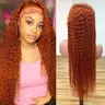 Nervoss Women's 30In Ginger Orange 13x6 HD Transparent Lace Front Wig, Human Hair Deep Wave, 180% Density, Glueless Pre-Plucked Natural Hairline, Summervibes Hair Extension,wigs