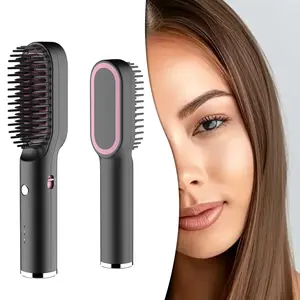 Negative Ion Single Thermal brush， Cordless Hair Straightener Brush for Women or men,Portable Electric Hair Straightening Comb with Negative Ions,Fast Heating,USB Rechargeable,Anti-scald,Portable Design for Travel Comfort Flawless Plug