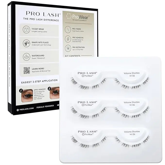 Pro Lash No. 06 ProWear/SoftWear Professionally Styled Self Adhesive Fake Eyelash Clusters - Individual Eyelashes, Easiest to Apply, 7-10 Day Wear, Waterproof, 3 Sets Volume Shorties Lash Extensions