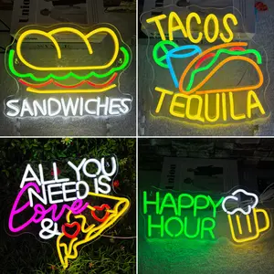 Food Series Neon Lights with Sandwiches, Pizza LED Neon with Dimmer Decorative Lighting, Colorful Neon Signs for Restaurants, Bars, Shops, Rooms, Homes, Birthday Parties, Window Wall Hangings, Home Outdoor Indoor Decor, Festive Atmosphere, Unique Gifts