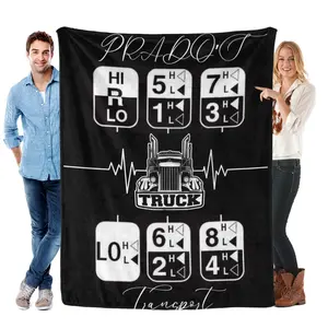 Trucker Gear Shift & Heartbeat Flannel Fleece Blanket – Bold black backdrop with classic 18-wheeler gear shift patterns, a semi-truck graphic, and a heartbeat line, perfect for honoring the pride and passion of truck drivers and their road life.