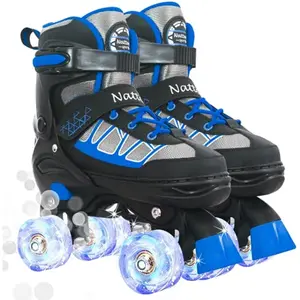 Nattork Adjustable Kids' Roller Skates, Model 701, Vibrant Blue, Breathable Mesh, 4 Distinct Size Options for Enhanced Adaptability
