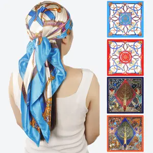 Twicebeauty 35Inch Satin Large Square Head Scarves - 4PCS Silk Like Neck Scarf Hair Sleeping Wraps Satin Silk Scarfs for Women Daily Use