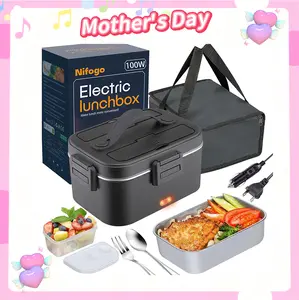 Mother's Day Gifts Nifogo Electric Lunch Box 100W 1.8L Stainless Steel Food Heater Portable with Tableware & Lunch Bag for Car Home Office Travel BPA Free Non Battery Powered
