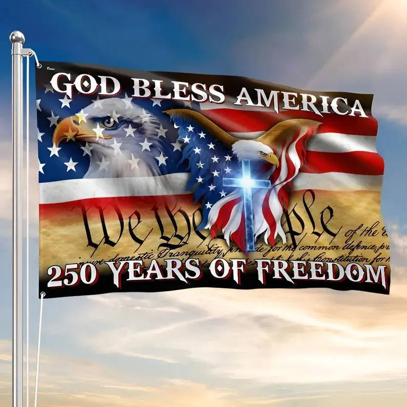 250 Years Celebration American Patriotic Rectangular Banner - God Bless America Print, Fade-Resistant Outdoor Decorative USA Flag, Home & Parade Decor for Patriotic Parties