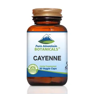 Pure Mountain Botanicals Cayenne Pepper Capsules - 90 Kosher Vegan Caps with 500mg Organic Cayenne Pepper with Capsaicin