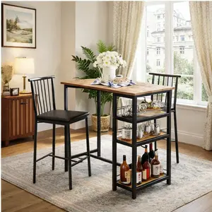 GIZOON 3-Piece Dining Table Set for 2 with 3 Storage Shelves, Kitchen Table & Chairs, PU Cushion, Thick Wood Top, Space-Savvy Design, Durable MDF, Chic Laminated Finish, Easy Assembly dinnin  table  decor