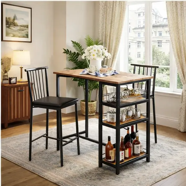 GIZOON 3-Piece Dining Table Set for 2 with 3 Storage Shelves, Kitchen Table & Chairs, PU Cushion, Thick Wood Top, Space-Savvy Design, Durable MDF, Chic Laminated Finish, Easy Assembly dinnin  table  decor