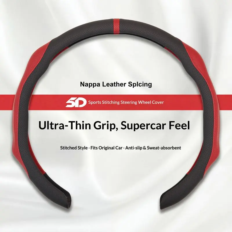 15-in Anti-Slip 2-Tone Nappa Leather Steering Wheel Insert Cover, Comfortable Anti-Slip Grip, Breathable Sporty Automotive Interior Accessory, All-Season Universal Fit, Men's Car Interior Decor Gift