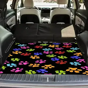 1PC Colorful Paw Print Car Trunk Mat 29.5x39.4in, Felt Fabric, Easy-Clean, Scratch Dust Proof Liner, Universal Fit, Pet Lover Gift, Holiday Auto Accessory, Car Interior Accessory, Fun Decor for All Vehicles, Car Mats Cars, Car Accessories