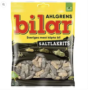Ahlgrens Bilar Salted Licorice - Swedish Car-Shaped Marshmallow Candy - Chewy Gummy Sweets - Eco-Friendly Plant-Based Packaging - 1 Bags Soft