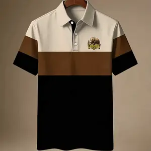 Men’s Stylish & Comfortable Button Polo Shirt, Summer Golf Sport Knit Fabric, Casual Color Block Design, Polyester, Slim Fit fathersdaygift