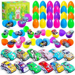24 Pack Easter Eggs with Pull Back Cars – Colorful Racing Toys for Kids, Boys & Toddlers – Easter Basket Stuffers, Egg Hunt Party Favors, Classroom Prizes & Easter Gifts