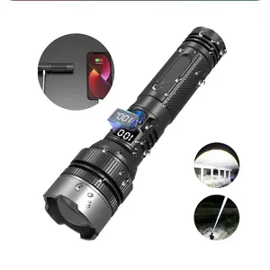2-in-1 Strong Flashlight (Power Bank), Digital display of power, Rechargeable, 3 Modes, Telescopic Zoom, X4Waterproof, Powerful Handheld LED Flashlights for Home Emergencies Camping, Black fathersdaygift