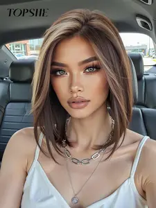 12 Inch Short Layered Straight Wigs for Women, Gorgeous Fluffy Natural Looking Wigs without Bangs, Synthetic Lace Front Wigs for Party, Daily Use, Lace Frontal Wigs, Synthetic Hair Wig