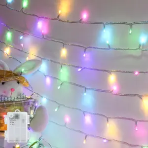 Easter String Lights  Operated,Pastel Easter Lights with Timer 9.8ft 30LED Transparent Wire Fairy Lights for Easter Decorations Garland Outdoor Indoor Party