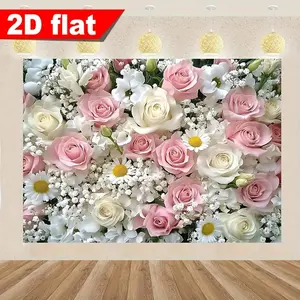 1pc Elegant Floral Wall Backdrop - Pink & White Roses with Purple Wisteria, Polyester, No Power Needed - Perfect for Weddings, Birthdays, Bridal Showers, Photo Booths & Party Decorations, Wedding Decorations Banners Flower