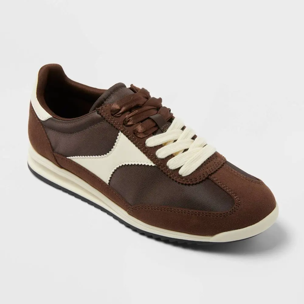 Women's Skyler Low Top Lace-Up Casual Trainers, Brown Memory Foam Jogger Sneakers, Polyester Mix All Seasons Shoes (Sizes 8.5 & 10)