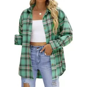 PlusSizeFlannelPlaidShirtsforWomenLongSleeveButtonDownShirtsCasualLooseBlousesTopsS-3XL