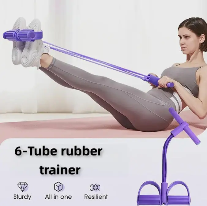 Resistance Band with-Anti-Slip Foam Handles, 6-Tube rubber trainer, odor-free rubber. Yoga gear for full-body stretch, eases stiffness. Top selling fitness gear for home dorm office, hot sell workout tool for fitness fans.