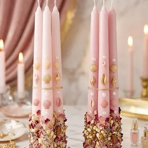 Sea Shell Candles with Gold & Shells Pink Wax Candles with Seashells Gold Embellishments and Herbal Accents Decorative Home Decor