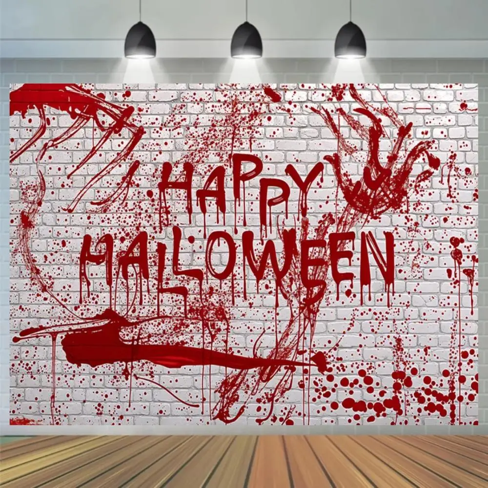 1pc Polyester 2D Flat Blood Print Outdoor Banner, Spooky Decor, Halloween Party Decoration Supplies, Handprint-Splatter Wall Decor for Photo Booths, Outdoor Banners