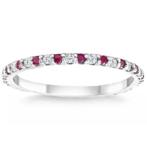 1/2Ct Ruby & Diamond Eternity Wedding Ring 14k White Gold Womens Band