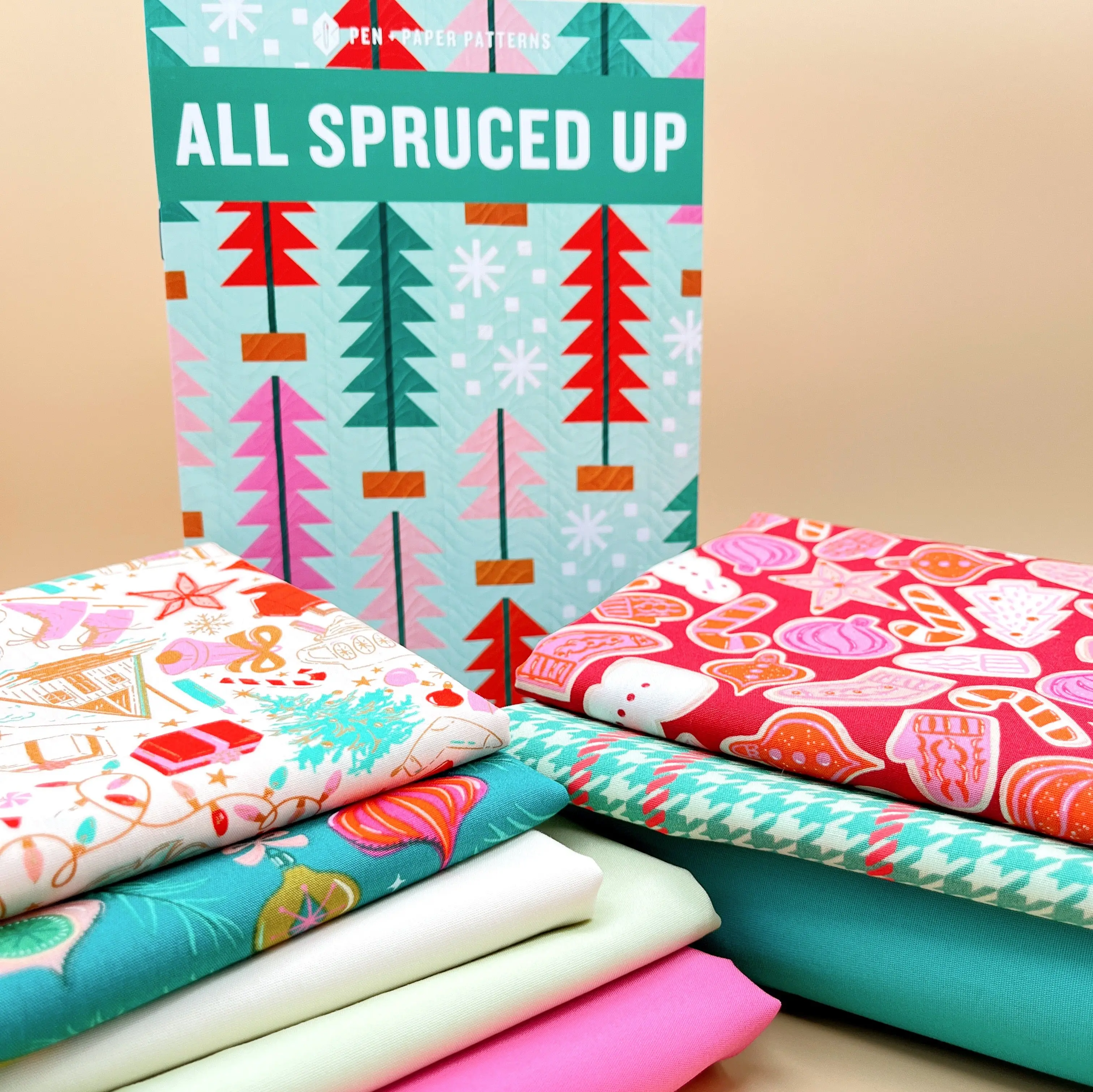 All Spruced Up Quilt Kit with Art Gallery Fabrics’ Christmas in Color, Whimsical Home Decor Featuring Christmas Trees for House & Room Use, Festive