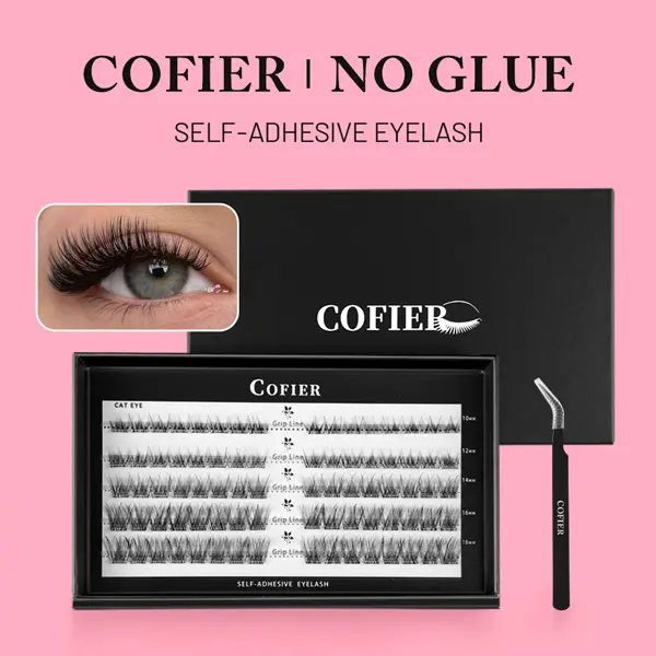 Lash Clusters Kit - Cofier No Glue Self-Adhesive Lash Clusters, DIY Lash Extensions Beginner-Friendly with Tweezers
