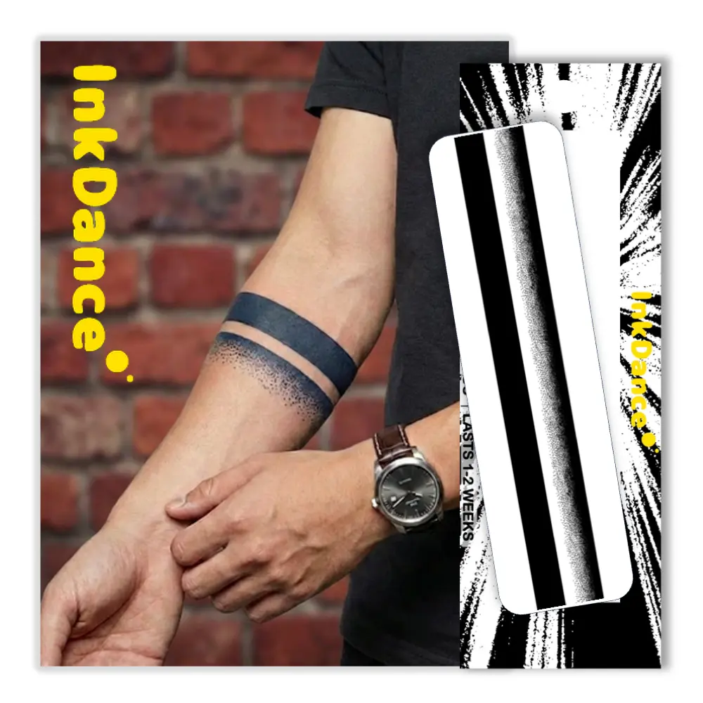 InkDance Semi-Permanent Tattoo Art - Eclipse Fade Armband, Waterproof Plant-Based Ink Temporary Gothic Tattoos for Men, 1-2 Weeks Long-Lasting, Color Develops in 24 Hours D176, Body Art