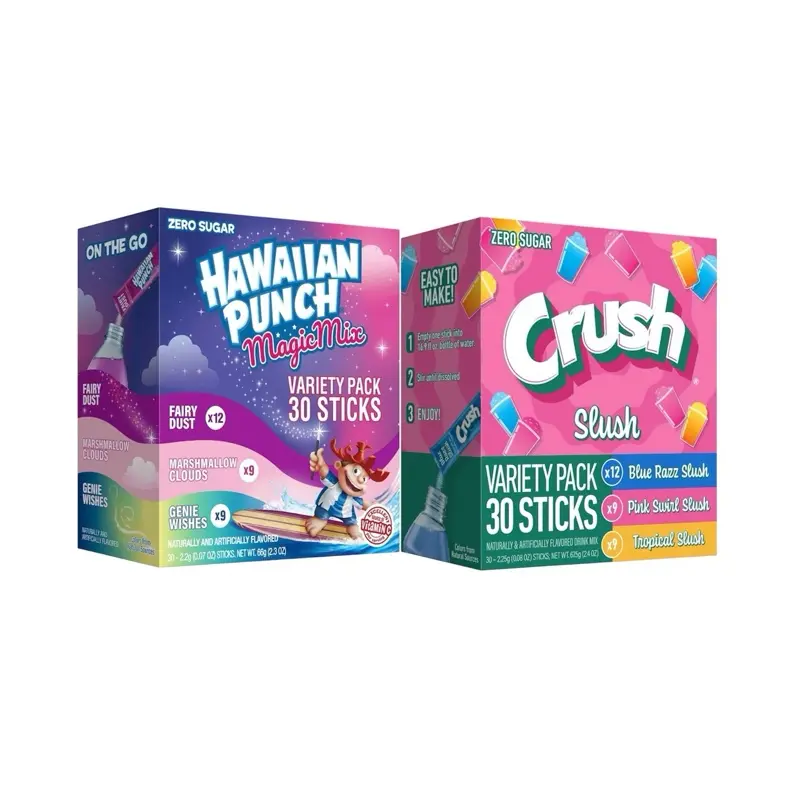 Hawaiian Punch Magic Mix & Crush Slushy Assorted Flavors Drink Mix Snack Pack - 30 Sticks Each, 1 Box Per Sweet Mixed Flavor Pack, Powdered Beverage Mix, Mix & Enjoy Fast